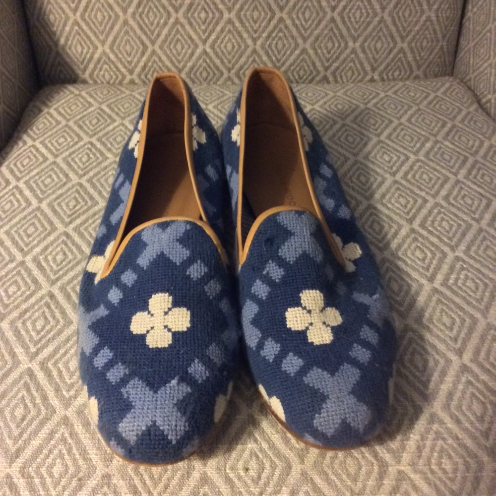 Stubbs and Wootton Blue Needlepoint Loafers 8.5